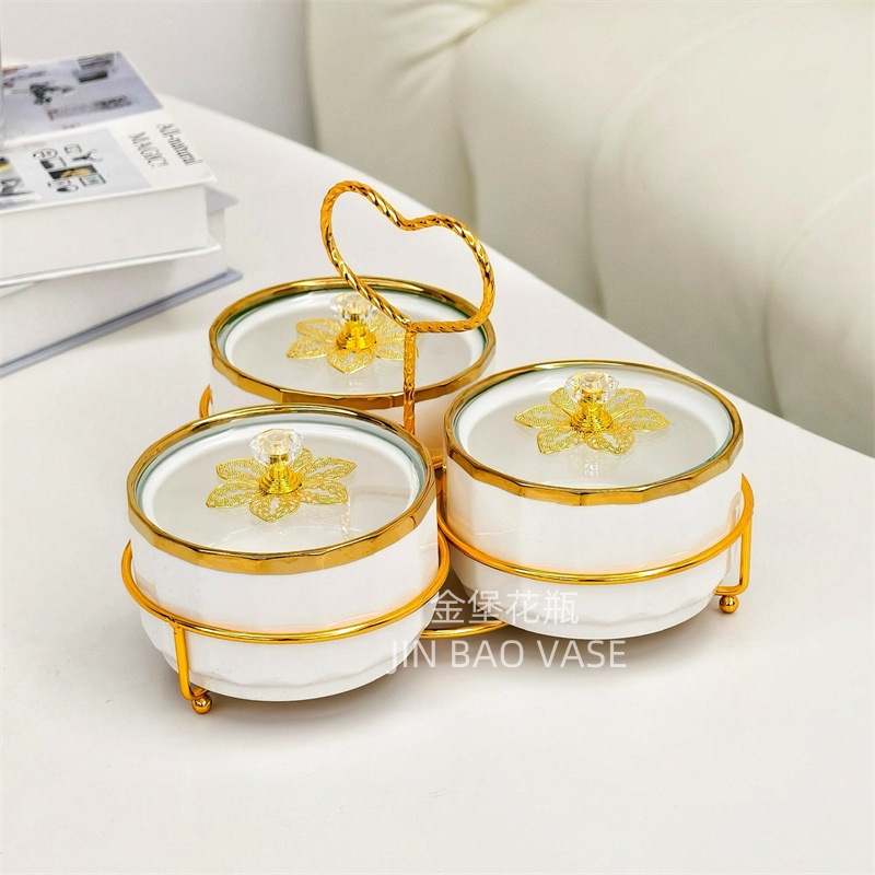 Factory direct sales of high-end fruit plates, living room coffee tables, household ceramic dried fruit plates, snack display plates, candy plates, and grid points