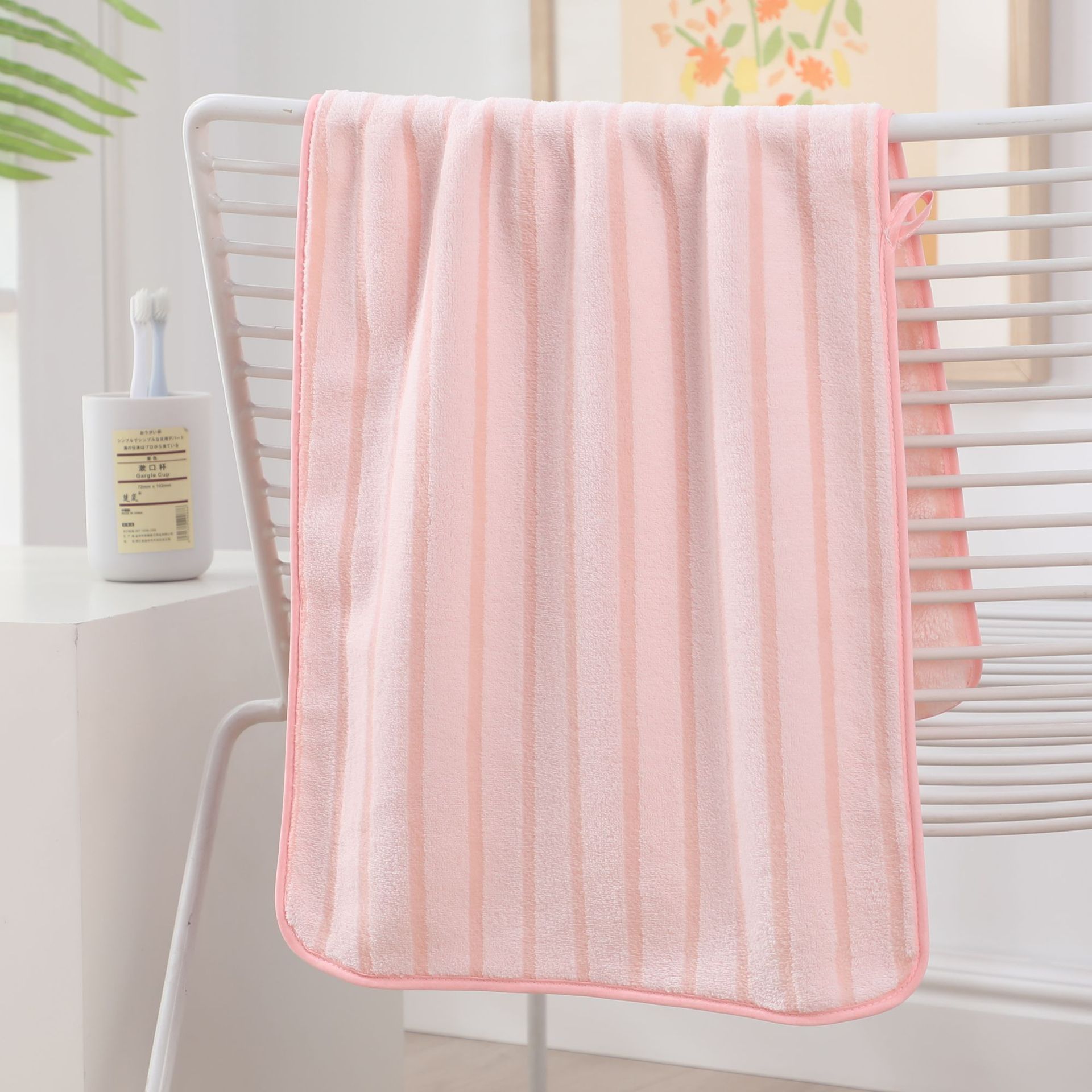 Coral Velvet Color Strip Towel Bath Towel Household Soft Absorbent Face Towel Men's And Women's Bath Quick Dry Towel Set details Picture