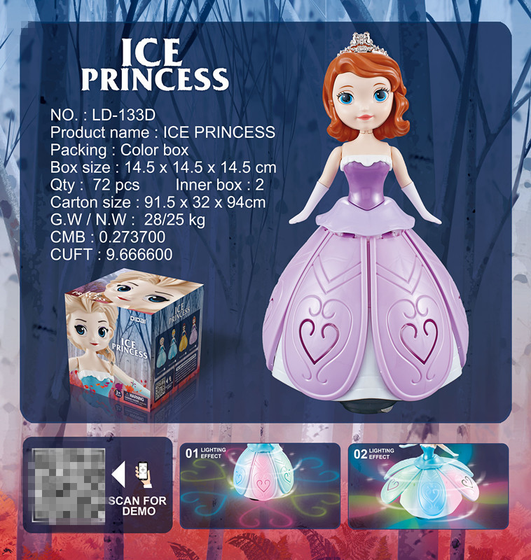 Cross border hot selling Wanxiang dance rotating princess series music lighting girl children's toys Douyin night market stalls Specification drawing