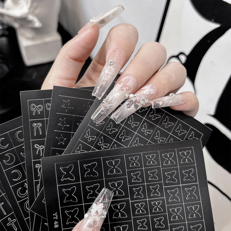 喷绘镂空美甲贴纸月亮蝴蝶五角星克罗心辅助带背胶指甲装饰品批发