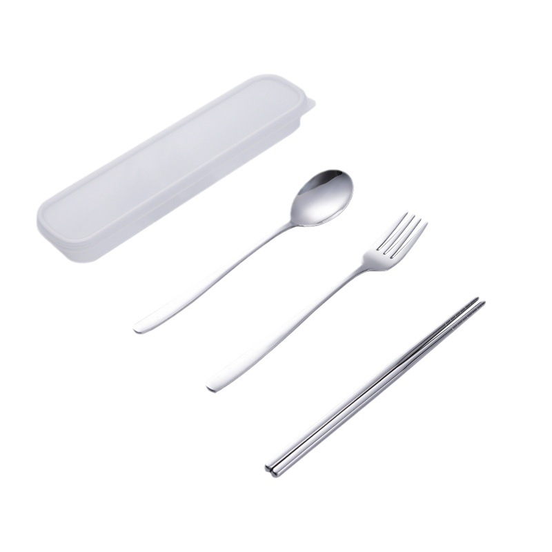 Wholesale stainless steel Korean-style tableware, portable student spoons, forks and chopsticks, three-piece set, outdoor storage box, gift set Item Picture