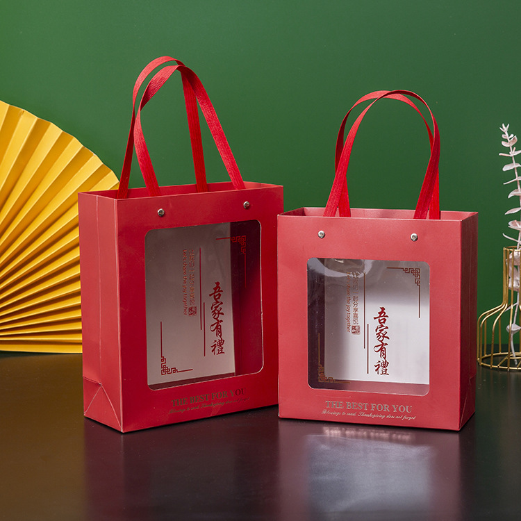 Kraft paper box with a window, transparent hand-held drawer box, creative retro tea, towel, cup, souvenir box, empty box pic 18