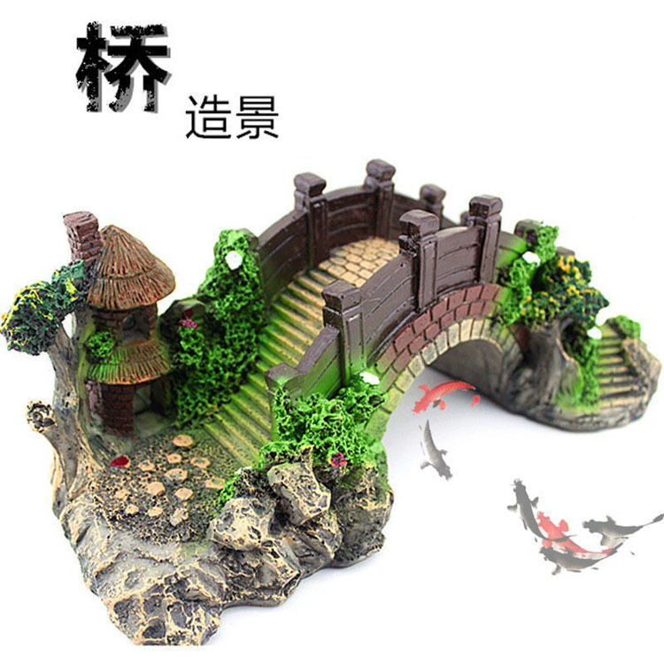 Manufacturers wholesale retro arch bridge garden resin fish tank aquarium rockery stone water grass fish tank landscape decoration details Picture
