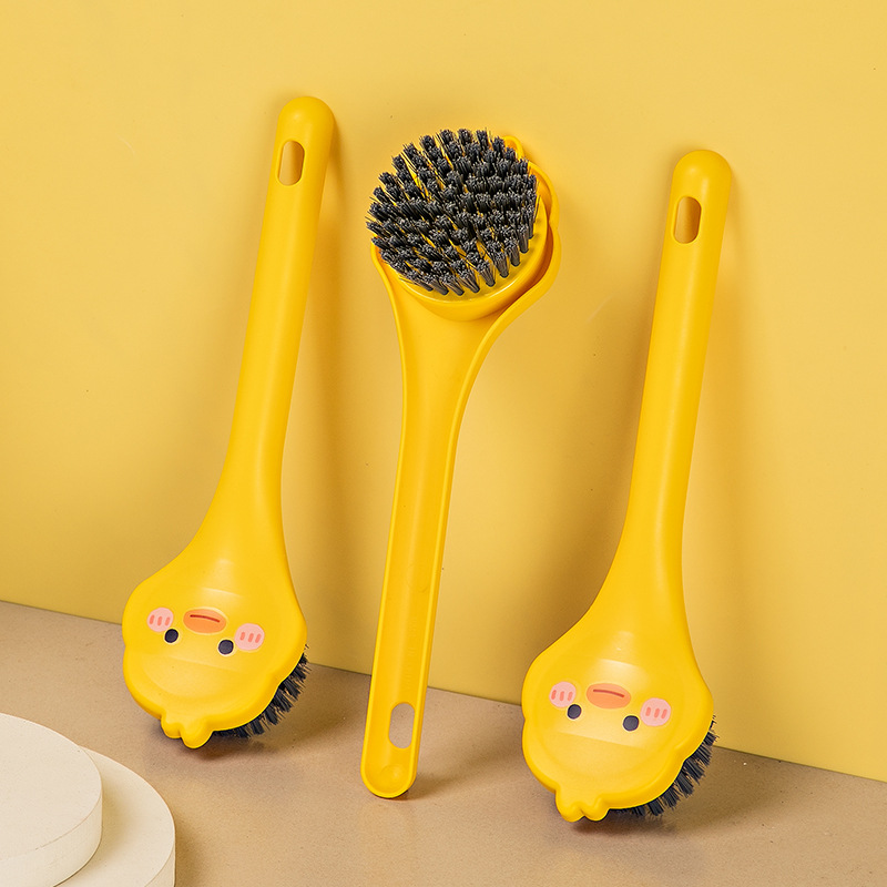 Small Yellow Duck Wash Pot Brush Long Handle Kitchen Household Dish Cleaning Ball Brush Cup Brush Cute Duck Wash Pot Pool Cleaning God