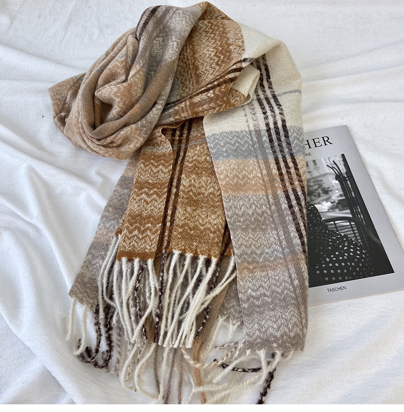 围巾女秋冬季跨境高级感仿羊绒格子流苏披肩学生加厚保暖围脖批发详情12