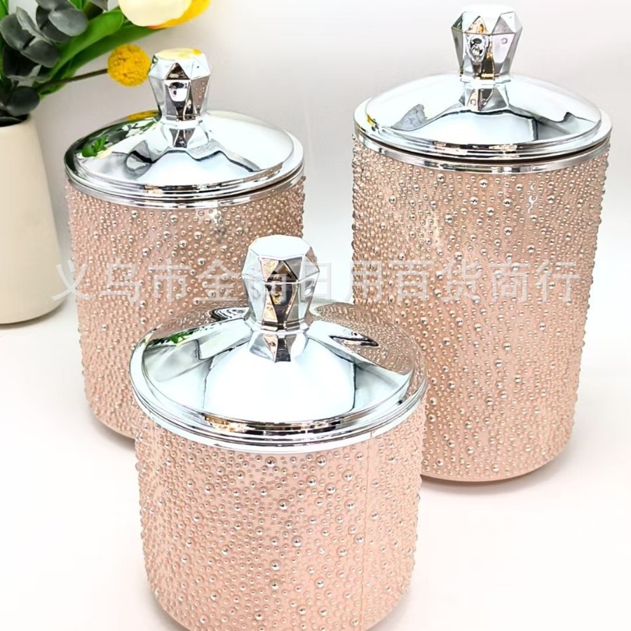 Brick and stone lid, plastic rice beads, round solid color transparent storage jar, nut and candy jar with color box Specification image