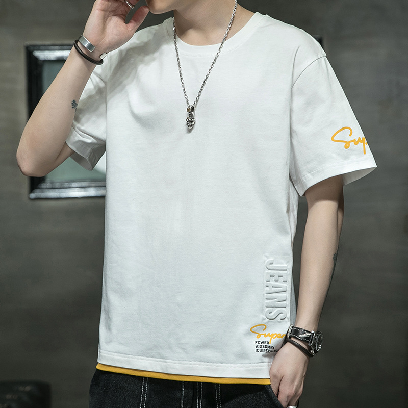 Summer short-sleeved T-shirt for men, a trendy Korean-style T-shirt, simple and fashionable. Pair it with a loose half-sleeved base layer and a pure cotton men's top details Picture