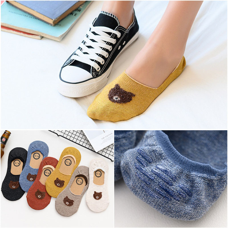 Women's socks, boat socks, shallow-mouthed Korean cute bear, low-top invisible, anti-slip and deodorizing, spring and autumn short socks trend details Picture