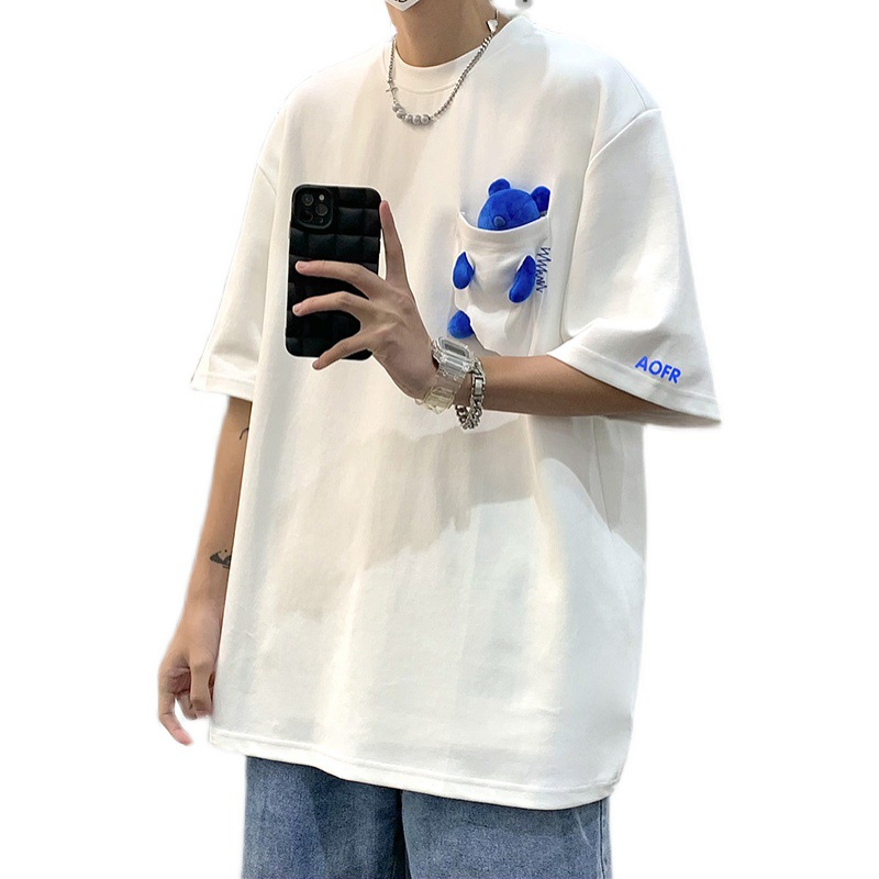 短袖/t恤男士短袖潮流/T恤/服装/男士冰丝短袖白底实物图