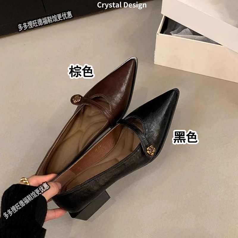 日常休闲风设计感尖头粗跟一脚蹬高跟鞋2025新款通勤百搭浅口单鞋