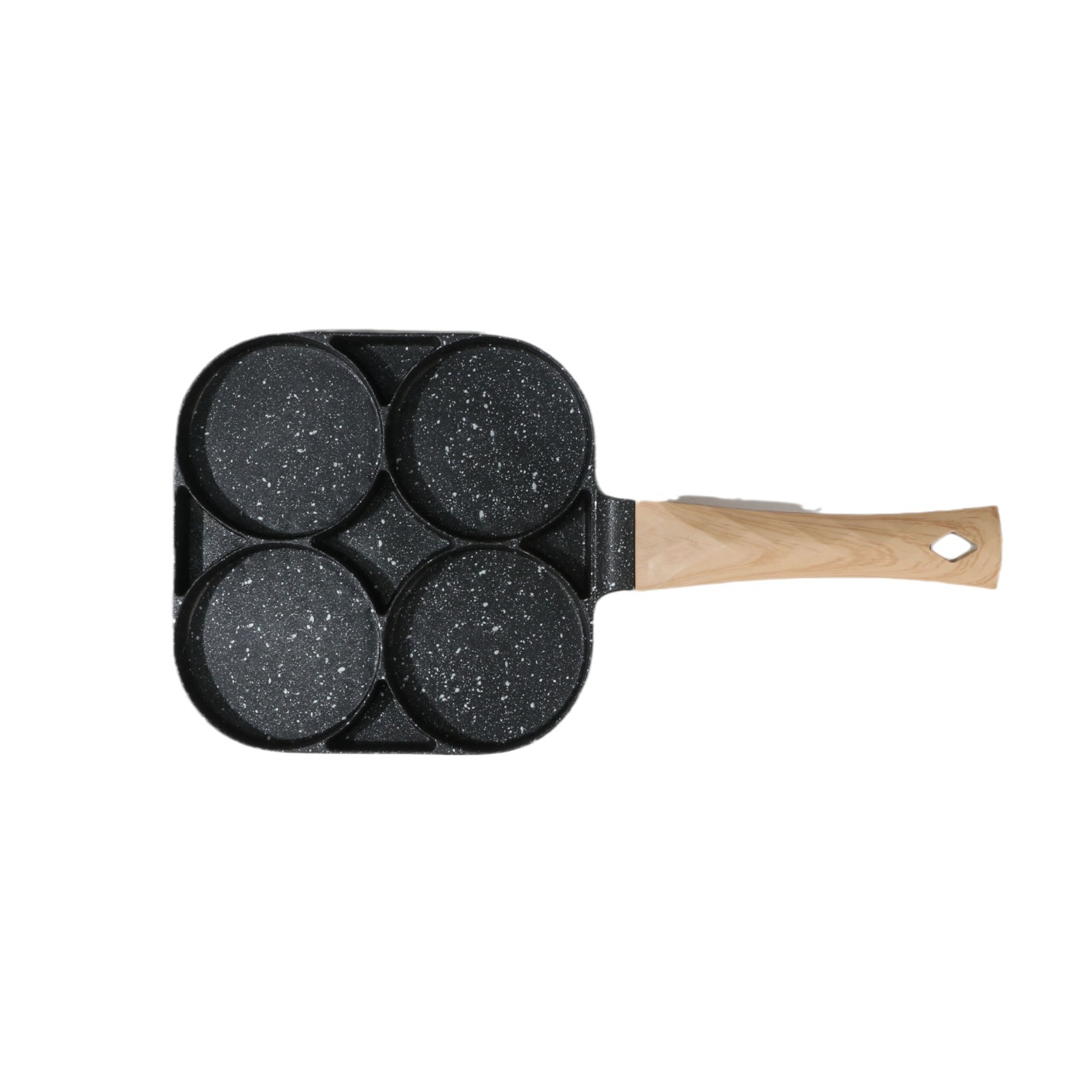 Household aluminum alloy four-hole egg frying pan, multi-hole tourmaline flat pan, anti-slip handle, non-stick pan, egg frying breakfast pan Item Picture