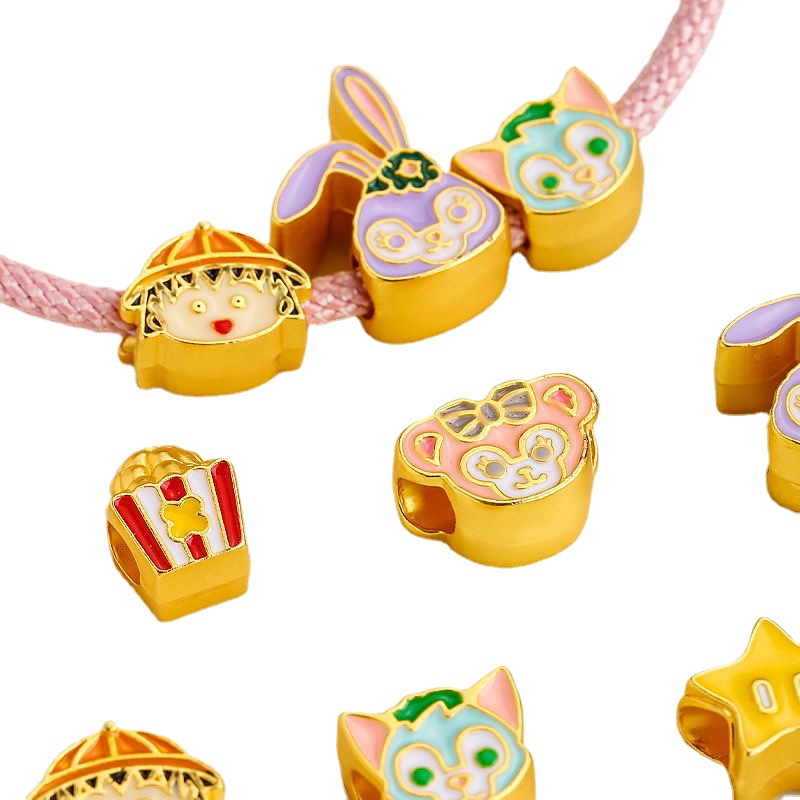 Ancient-style sand gold big hole star cake, Chibi Maruko-chan, Geratoni cartoon bear bracelet, braided rope Item Picture