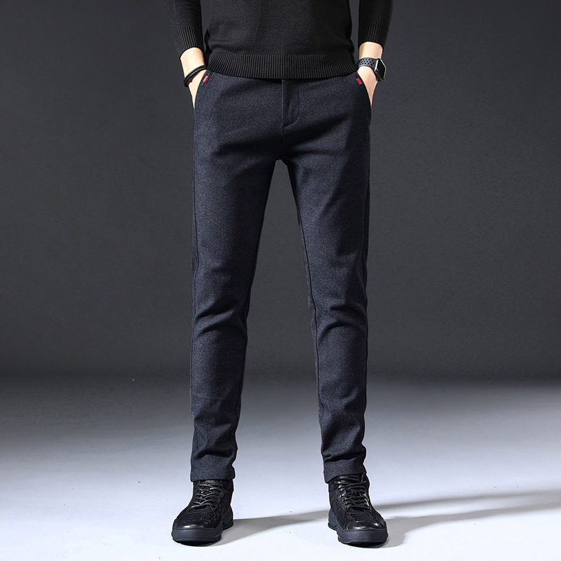 2022 New Autumn Winter Men's Casual Pants Men Handsome Elastic Light Business Long Pants Men Plus Fleece Optional details Picture