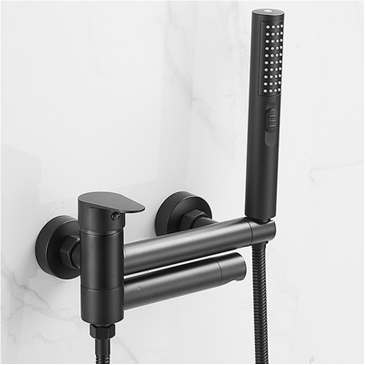 In-Wall Bathtub Faucet Hot And Cold Shower Faucet Shower Head Mixed Valve Switch Simple Set Black Bathroom Brass details Picture