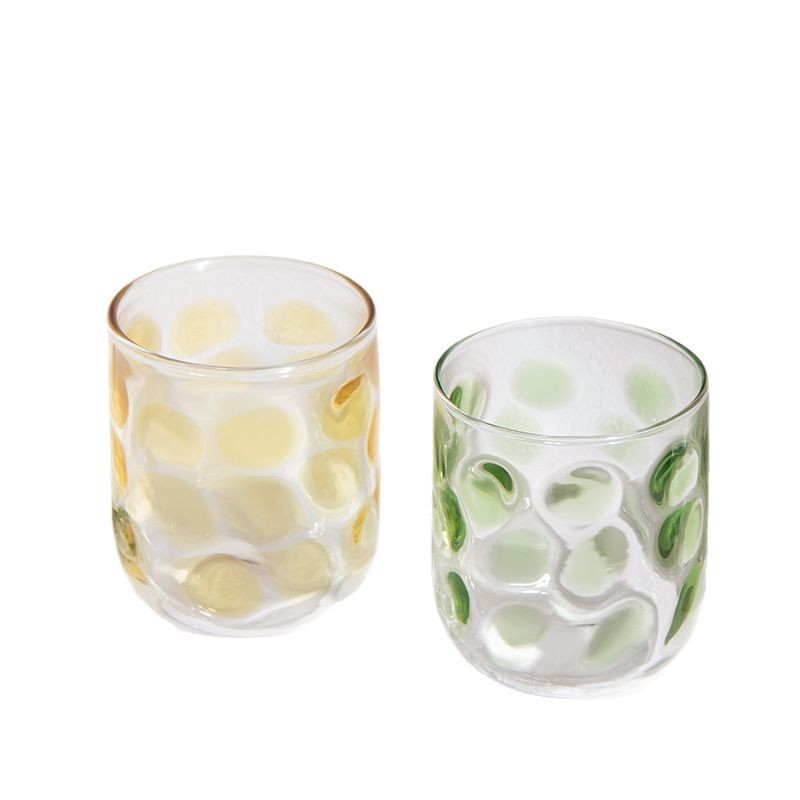 Colorful candy polka dot glass cups, breakfast milk cups, glass water cups, transparent glass water cups, juice cups Item Picture