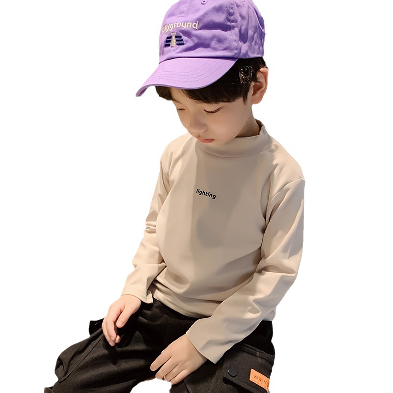 Boys' semi-high-necked fleece base shirt, children's clothing, autumn and winter autumn clothes, long-sleeved T-shirt for older children, with a winter T-shirt worn inside Item Picture