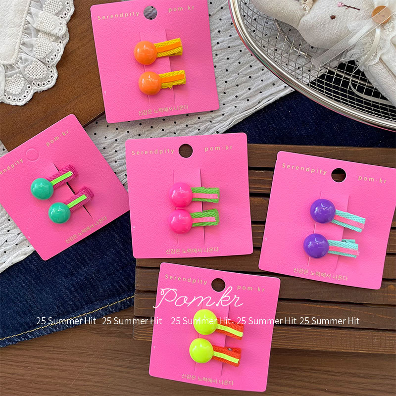 New Korean-style sweet children's full-package color bean hair clips, fabric double-set broken hair bangs clips, and girl one-shoulder hair accessories details Picture