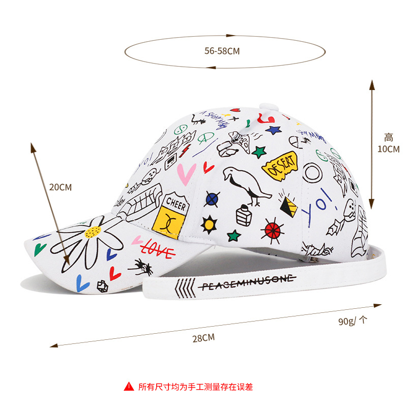 Korean style graffiti baseball caps, European and American street fashion hip-hop caps, outdoor pure cotton personalized baseball caps wholesale details Picture