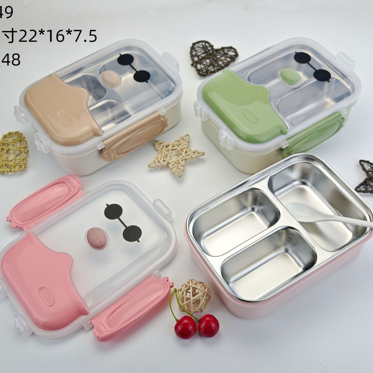 304 inner liner, 201 inner liner, stainless steel vacuum sealed leak-proof and heat-insulating lunch box, student lunch box, office worker lunch box full figure
