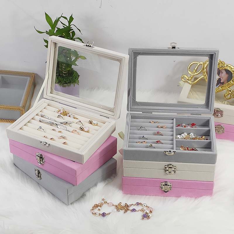 高档绒透明玻/绒布首饰盒/9格首饰盒产品图