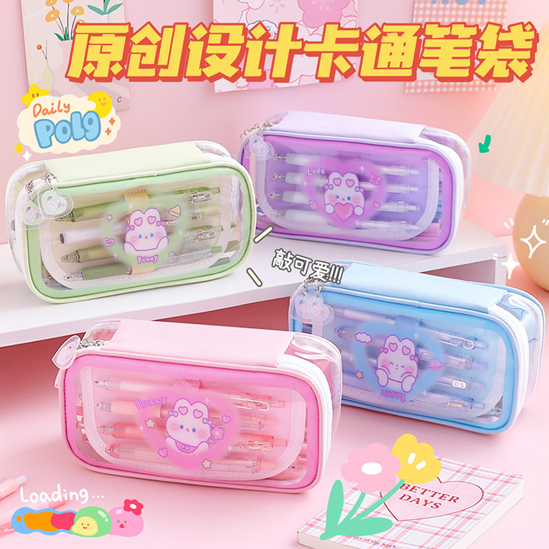 Bright Large Capacity Pen Bag Wholesale Cartoon Student Pen Bag Transparent Window Pen Case Pencil Case Stationery Bag details Picture