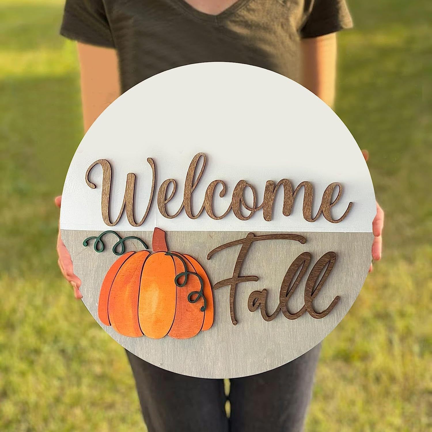 Hello Fall Front Door Welcome Sign Pumpkin Maple Leaf Truck Design Thanksgiving Decoration Wooden Door Number details Picture