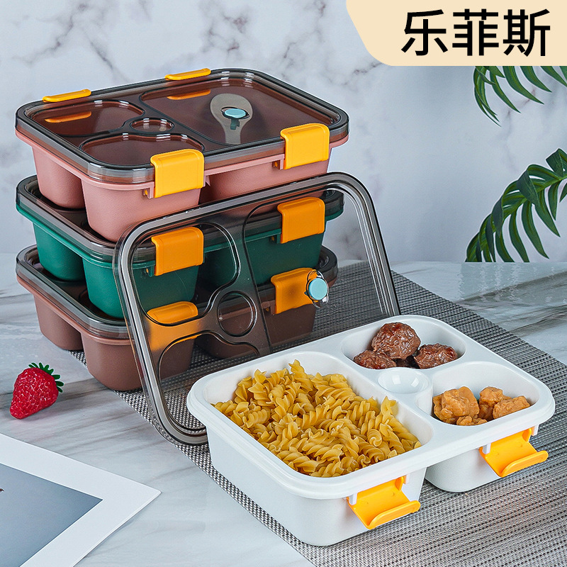 日式分格塑料饭盒学生带盖便当盒上班族成人餐盒食堂打饭餐盘批发