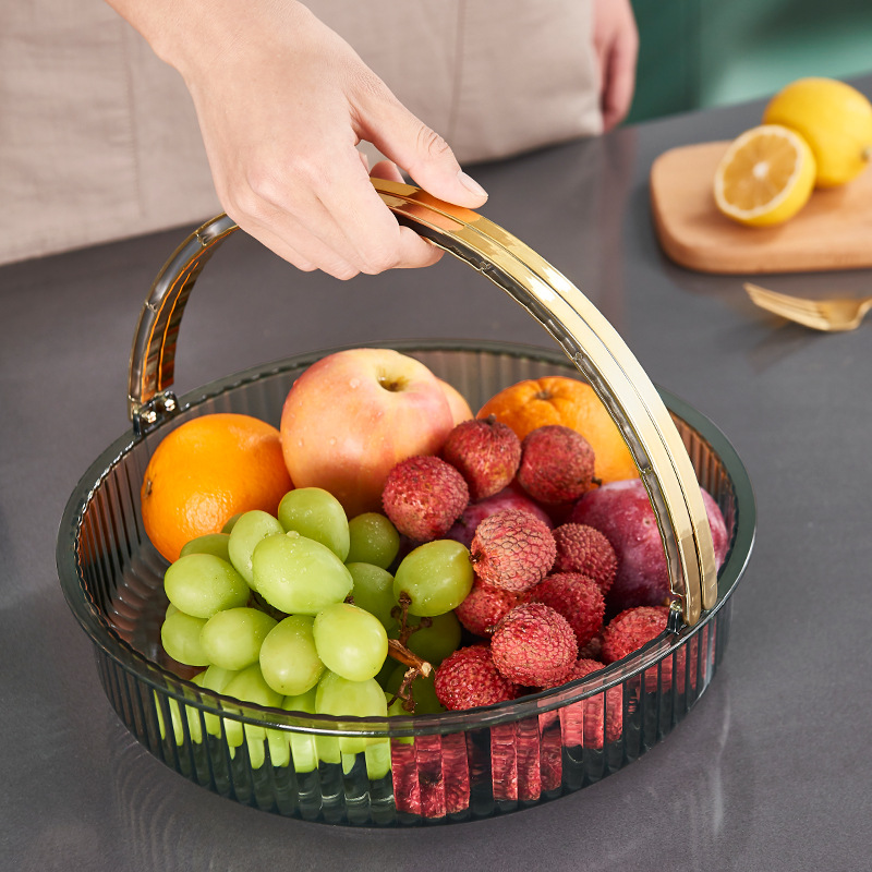 Home light luxury rotating storage tray, transparent living room desktop, portable fruit plate, kitchen rotatable storage rack details Picture