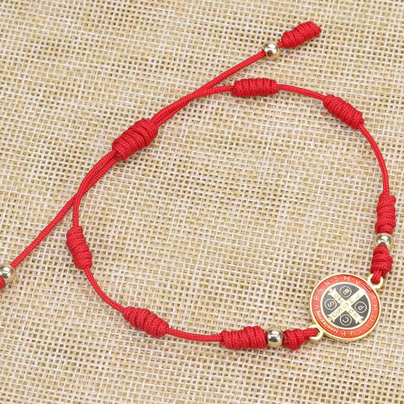 Amazon cross-border bestseller red rope woven Saint Benedict bracelet Religious Prayer Virgin Mary bracelet Specification image