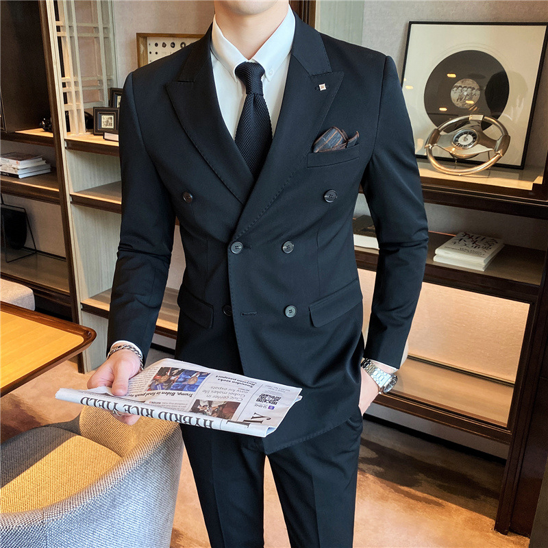 Men's suit set, three-piece set, fashionable and fitted small suit, business formal wear, best man's suit, groom's wedding dress