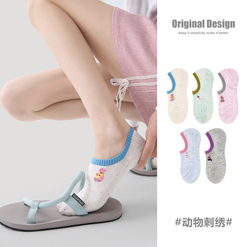 袜子地摊一件代发袜子春夏女动物刺绣袜子女款薄款休闲隐形袜透气网眼袜子女一件代发