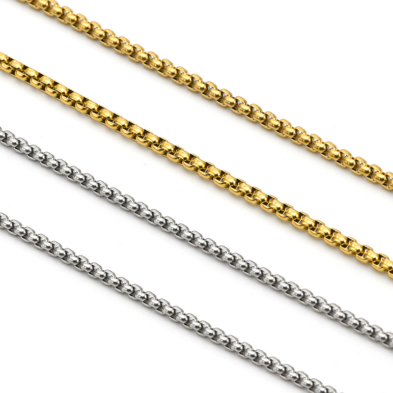 Cross-border round stainless steel square pearl necklace, non-fading titanium steel jewelry accessory, men's and women's personalized chain diy matching chain Specification image