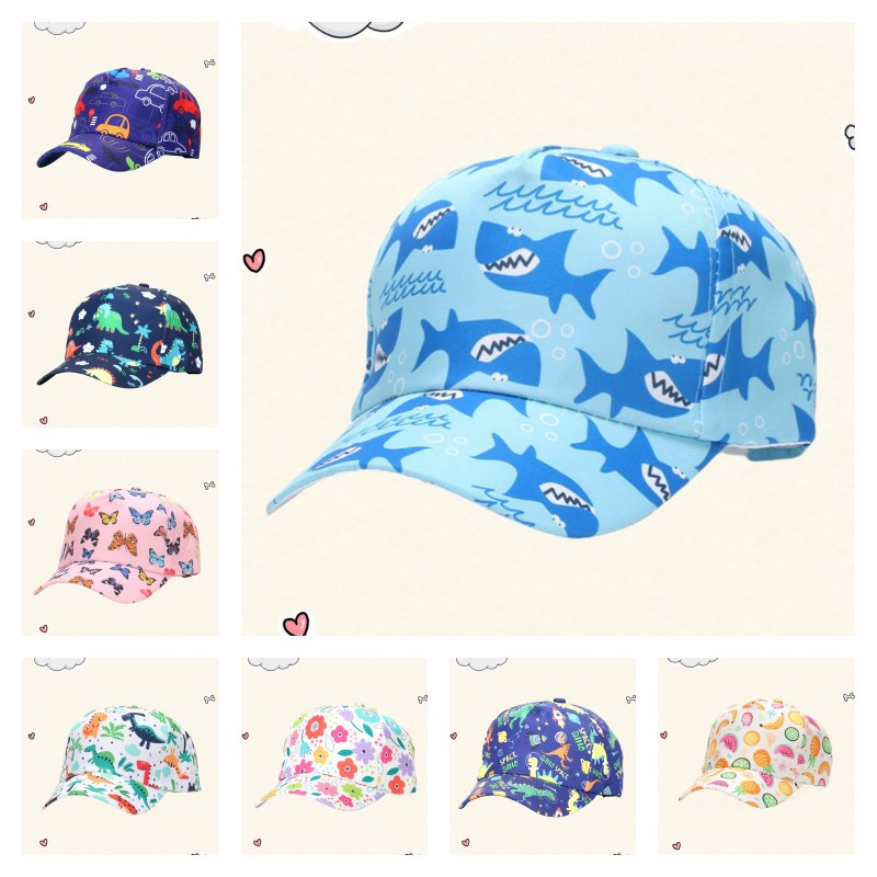 Cross-border trade Amazon children's baseball caps, spring and summer boys' animal-printed baseball caps, outdoor beach sun hats