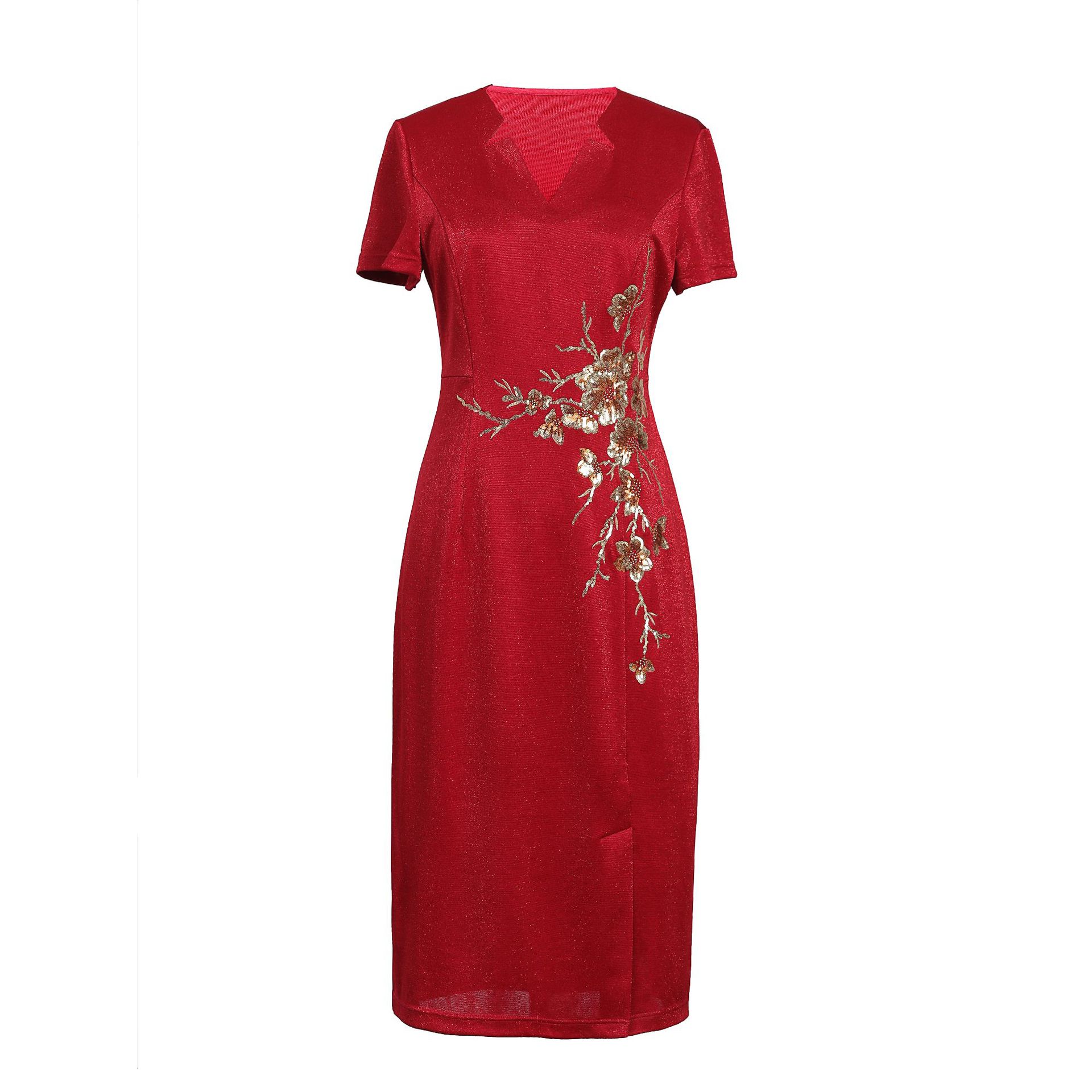 Acetate summer wedding dress for mothers, sequined elegant middle-aged and elderly women, and wedding banquet dress for grandmothers Item Picture