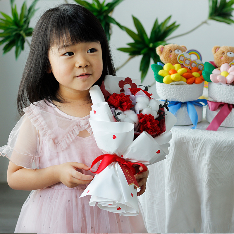 Mother's Day Gift Plush Flower Bouquet Wholesale Carnations Real Flower Set For Mother's Birthday Gift Eternal Flower Bouquet Specification drawing