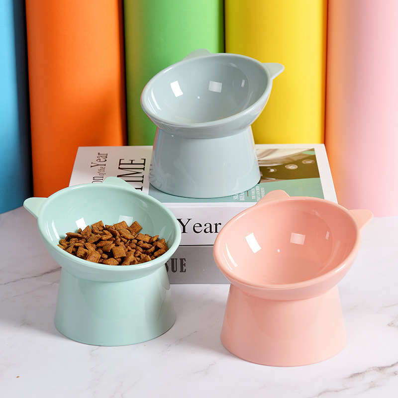 Pet feeding bowl Nordic style cartoon tilt neck guard high foot cat bowl Anti-choking and anti-upset dog food bowl Pet bowl full figure