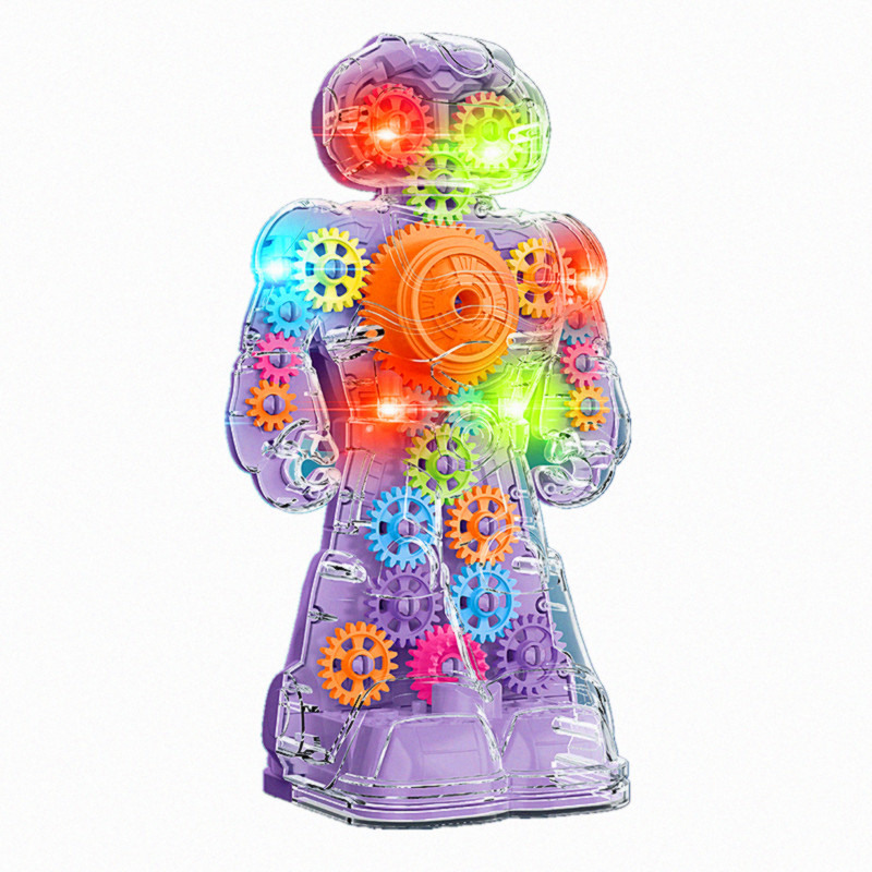 New cross-border transparent rotating gear light music walking electric universal robot trade children's toys details Picture