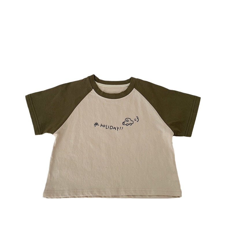 Boys' short-sleeved T-shirt, children's summer collection 2024 new style, cool half-sleeved, spring and autumn short-sleeved base, children's color combination Item Picture