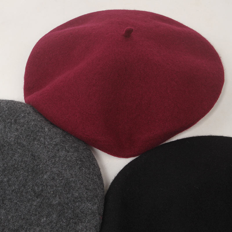 [High soft] Adult Delicate upgrade Autumn/Winter good feel wool beret cap bordeaux black blend