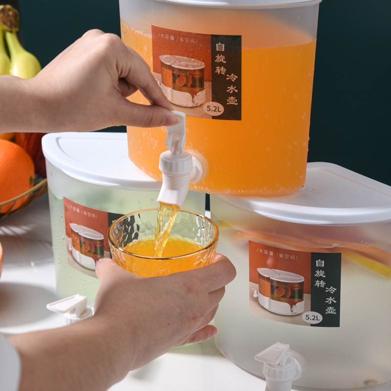 Cold Kettle With Tap Plastic Cold Water Bucket Large Capacity Fruit Juice Teapot 3-In-1 Rotating Refrigerator Cold Water Bucket Specification drawing