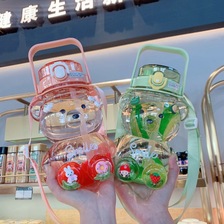 新品网红可爱小熊水杯大容量吸管杯高颜值塑料便携大肚杯双饮杯