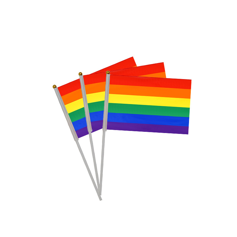 Spot Cross-Border 6 Colors 6 Ordinary Rainbow Flag Waving Polyester Printed Flag Small Flag Hand Flag Item Picture
