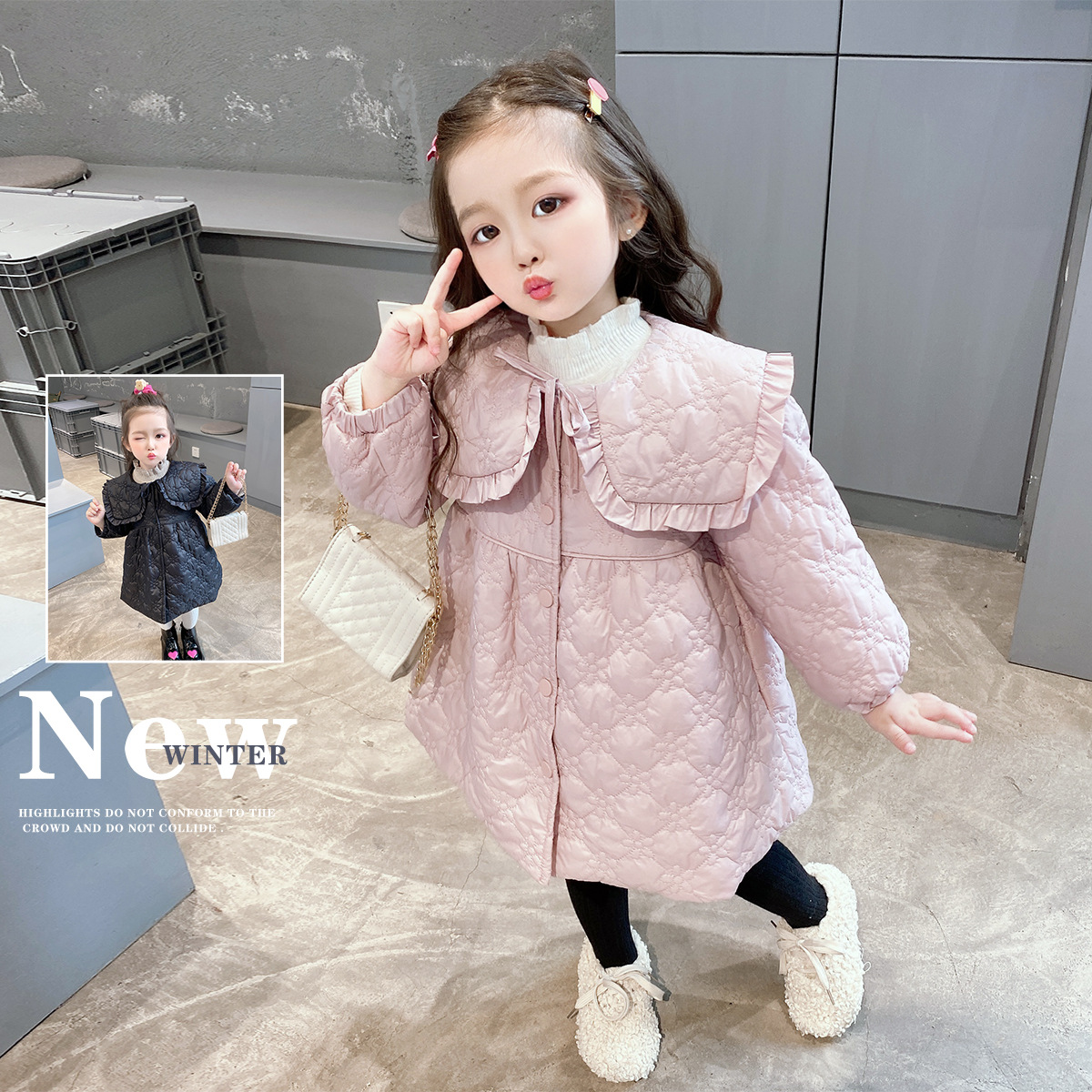 Girls' autumn and winter coats, children's wear 2022, fashionable little girls with cotton-padded Korean thickened mid-length embroidered cotton-padded clothes, trendy