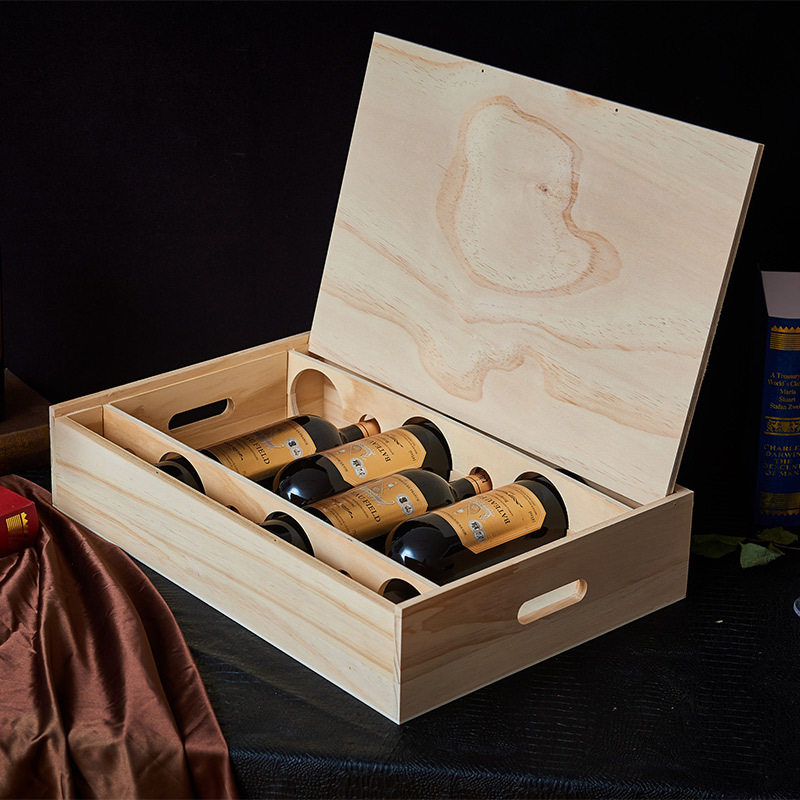 Spot Wholesale Simple Red Wine Wooden Box Wooden Packaging Box Carrying Wine Mid-Autumn Festival Gift Box Can Print Logo details Picture