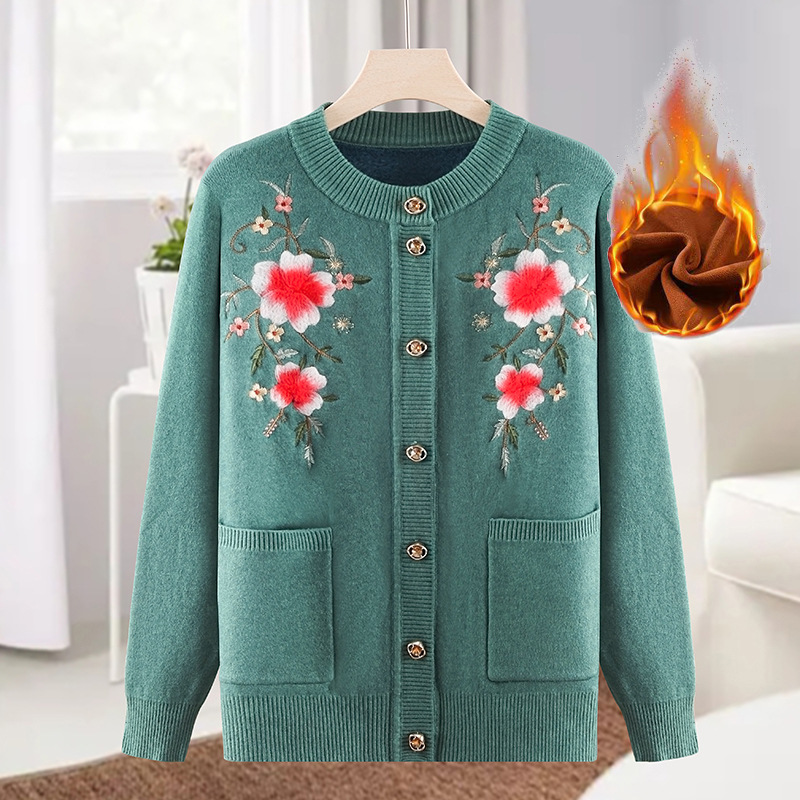 Warm tops for middle-aged and elderly people in autumn and winter: sweaters for grandmothers with fleece, cardigans for mothers, winter coats, and base coats for the elderly details Picture