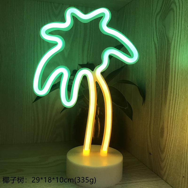 Led Modeling Lights Ins Desktop Neon Two-Color Coconut Tree Cat Room Decoration Small Night Lights Round Base details Picture
