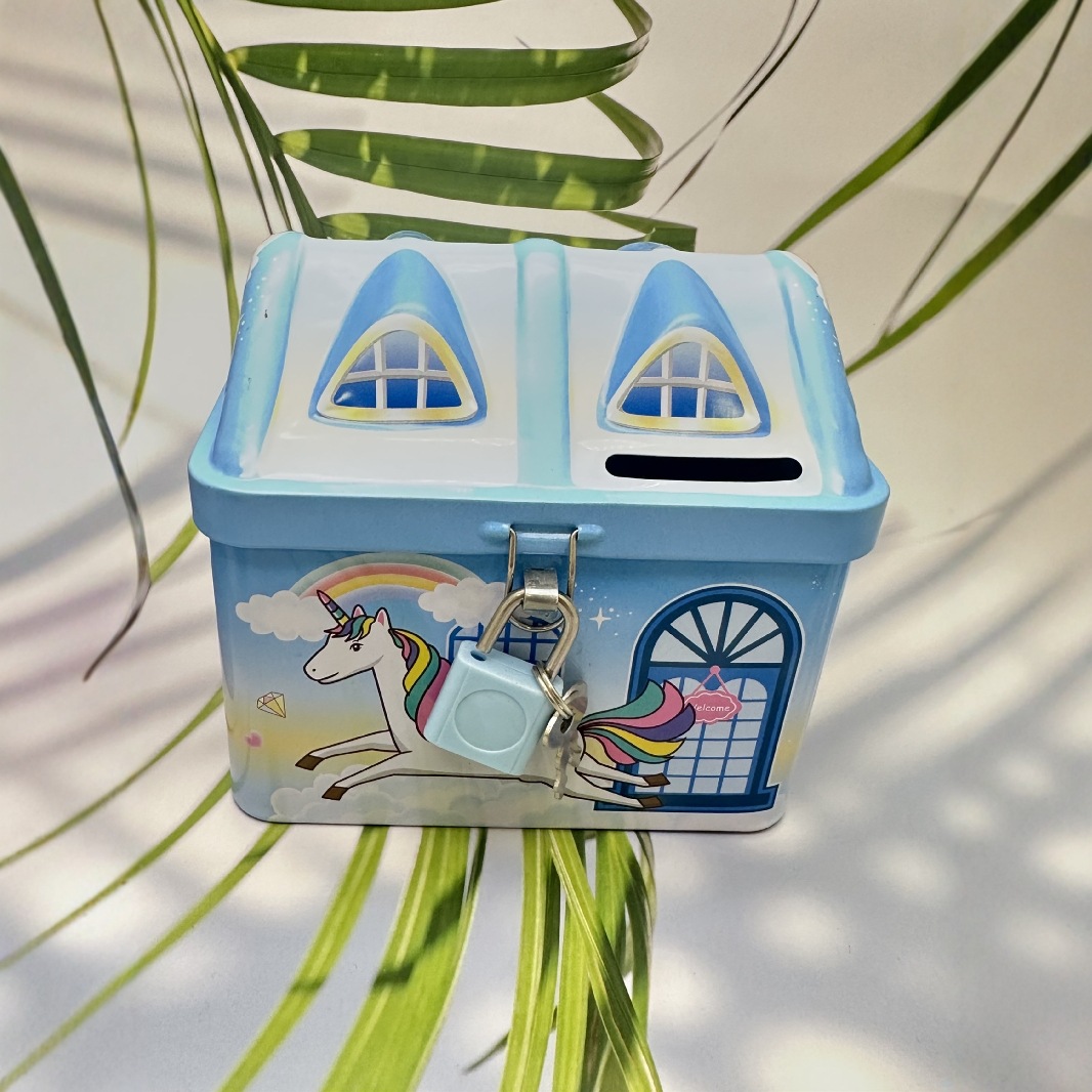 Cartoon iron house, survival money box for men and women, children's cartoon creative piggy bank, birthday gift decorative item Specification image