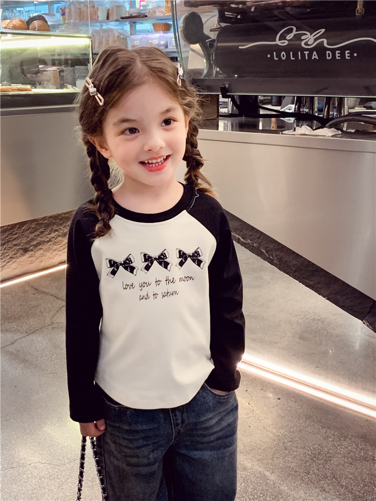 女童长袖T恤春装2025新款洋气儿童插肩袖撞色上衣女孩百搭打底衫详情2