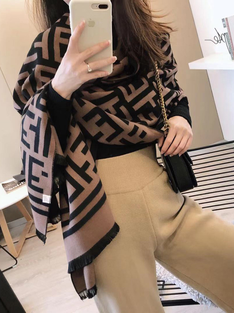 Scarf Female Autumn Winter Warm Net Red Double-Sided Letter Korean Version Of Everything 2022 New Spring Imitation Cashmere Shawl Scarf