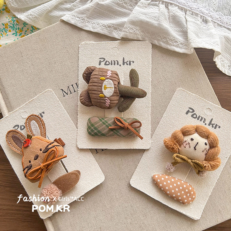 2025 New cartoon and cute fabric cotton stuffing children's rabbit embroidered pom-ball hair clip, cute girls' fringe seaside clip details Picture